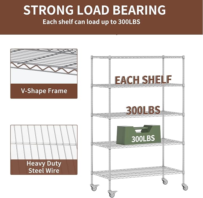 5-Tier Metal Storage Shelving Unit, Adjustable Storage Rack Display Shelves - Image 4