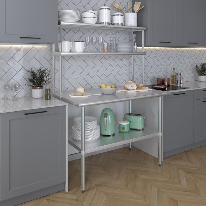 Amgood Stainless Steel Work Table Double Tier Overshelf | Metal Kitchen Prep - Image 5