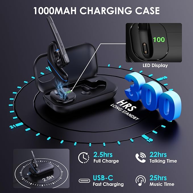 Bluetooth Headset V5.3, Wireless Earpiece - Image 3