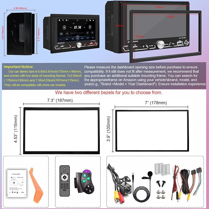 Wireless Apple CarPlay, Double Din Car Stereo, FM AM Car Radio, HD 1280*600 - Image 7
