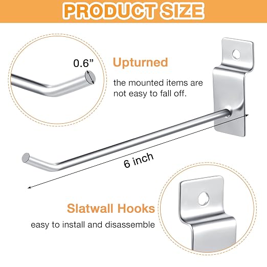 Moxweyeni 100 Pcs Heavy Duty Slatwall Panel Hooks Hanging Metal Slat Wall - Image 2
