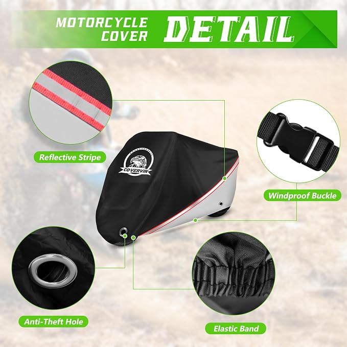 COVERVIN Motorcycle Cover, All Weather Outdoor Waterproof Night Protection - Image 5
