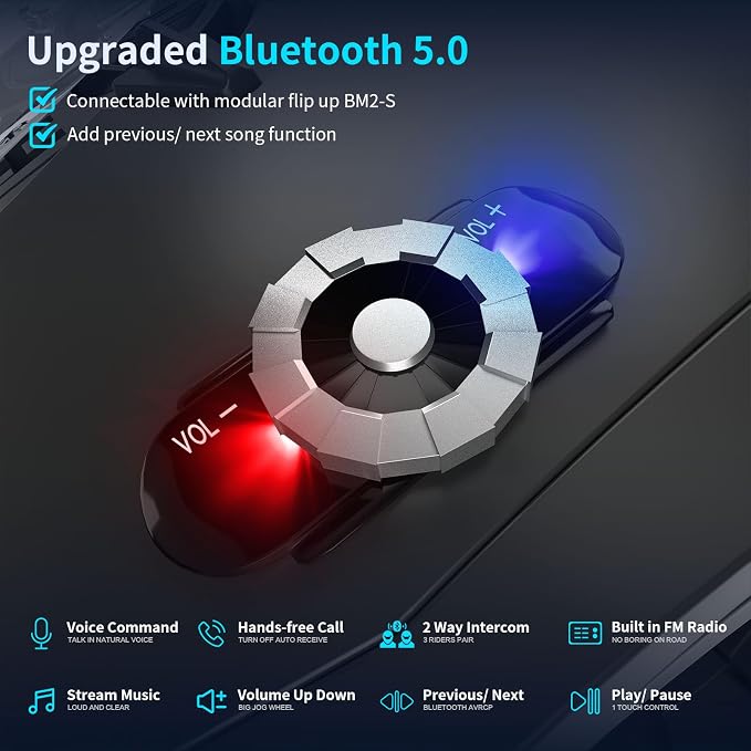 Full Face FreedConn Motorcycle Helmet Bluetooth 5.0 Integrated 2 Way Intercom - Image 3