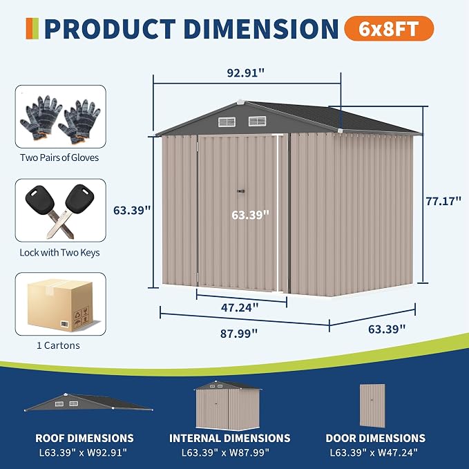 6x8 FT Metal Storage Sheds Outdoor - Image 2
