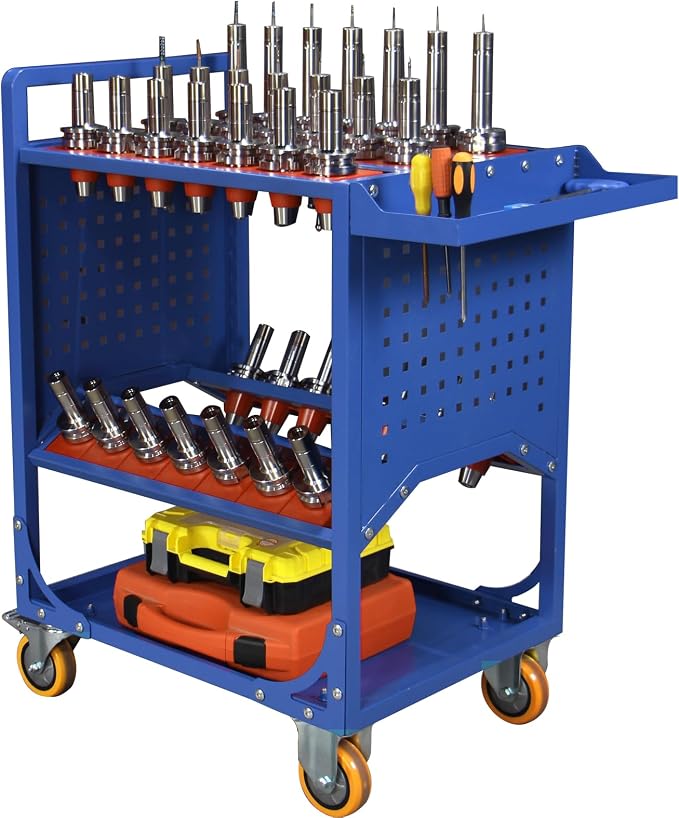 Blue Classic 50 Taper CNC Tool Holder Transfer Cart, 25 Capacity CAT/BT50 by LYREIGNCNCME