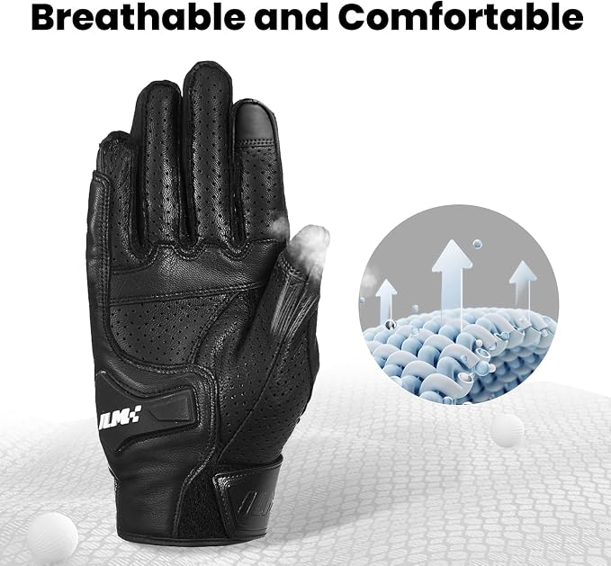 ILM Goatskin Leather Motorcycle Motorbike Powersports Racing Gloves Touchscreen - Image 2
