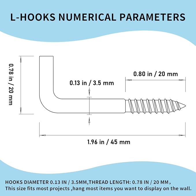304 Stainless Steel 2 in Screw-in Hooks 20 Pcs, 7 Shape Screw Hooks, Right - Image 2