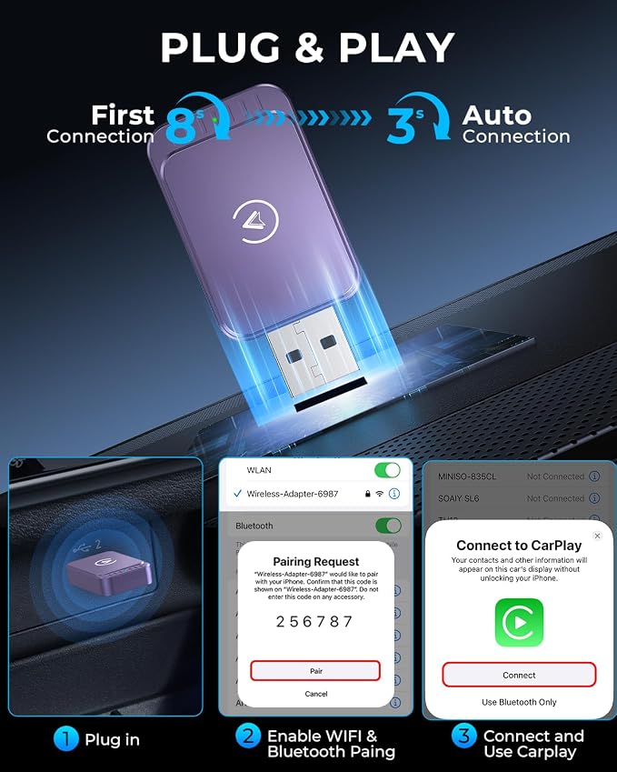 AuroraLink Wireless Carplay Adapter & Android Auto Wireless Adapter 2-in-1 Fast - Image 3