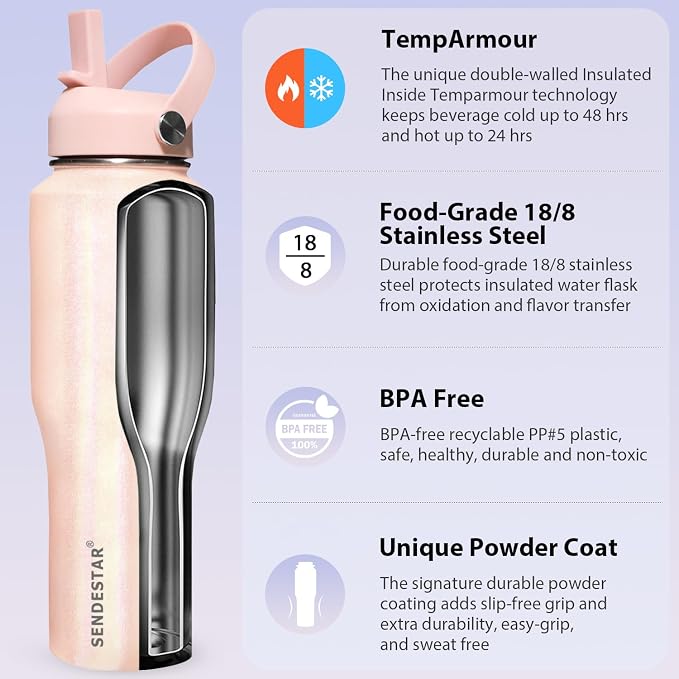 SENDESTAR 32oz Stainless Steel Water Bottle, Double Wall Vacuum Insulated Bottle - Image 3