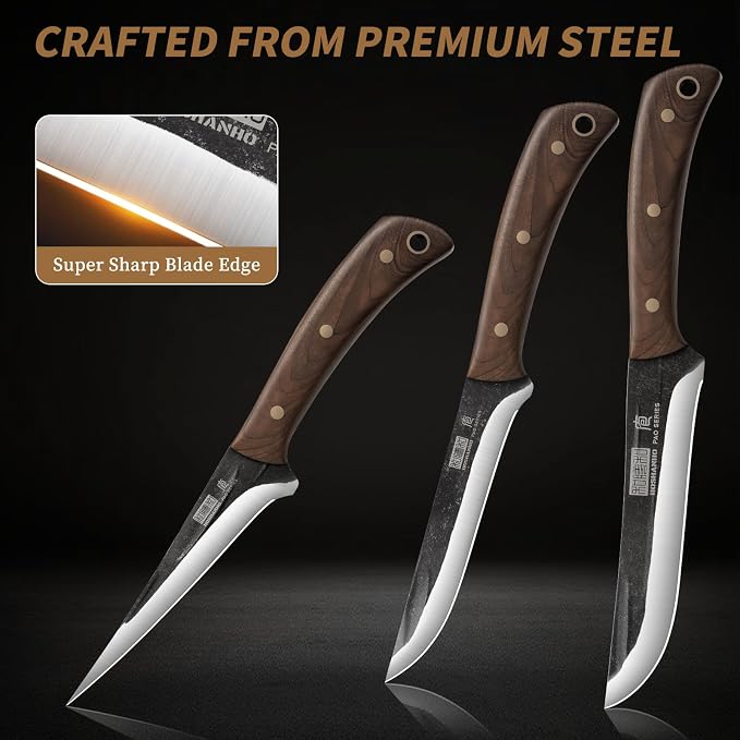 Butcher Knife Set 3-Piece, Super Sharp Hand Forged Fillet Knife & Dividing - Image 3