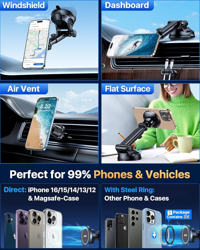 HTU for MagSafe Car Phone Mount Magnetic Phone Holder for Windshield Vent - Image 5