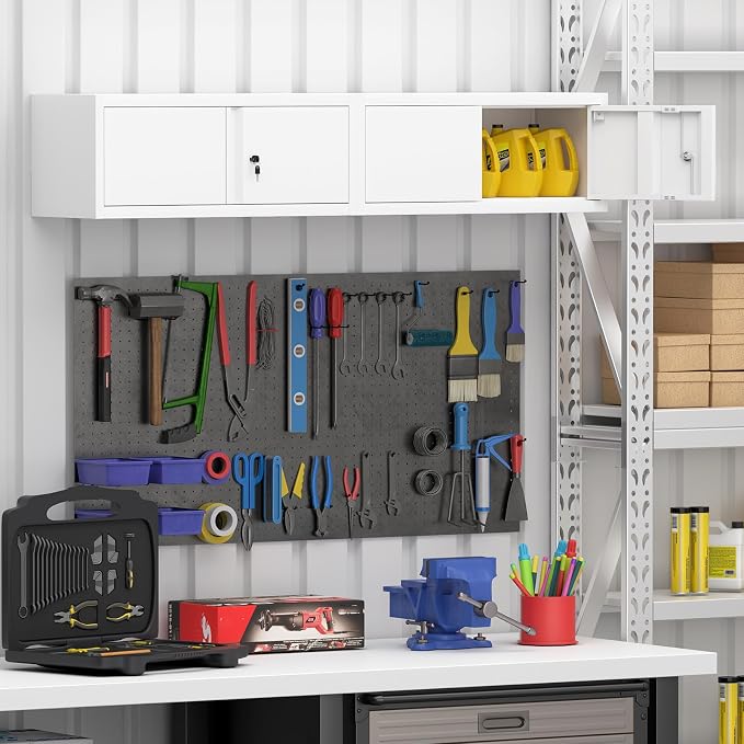 GREATMEET Locking Cabinet, Garage Storage Cabinet, Metal Wall Mounted Storage - Image 5