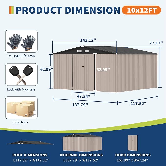 10x12 FT Metal Storage Sheds Outdoor - Image 2