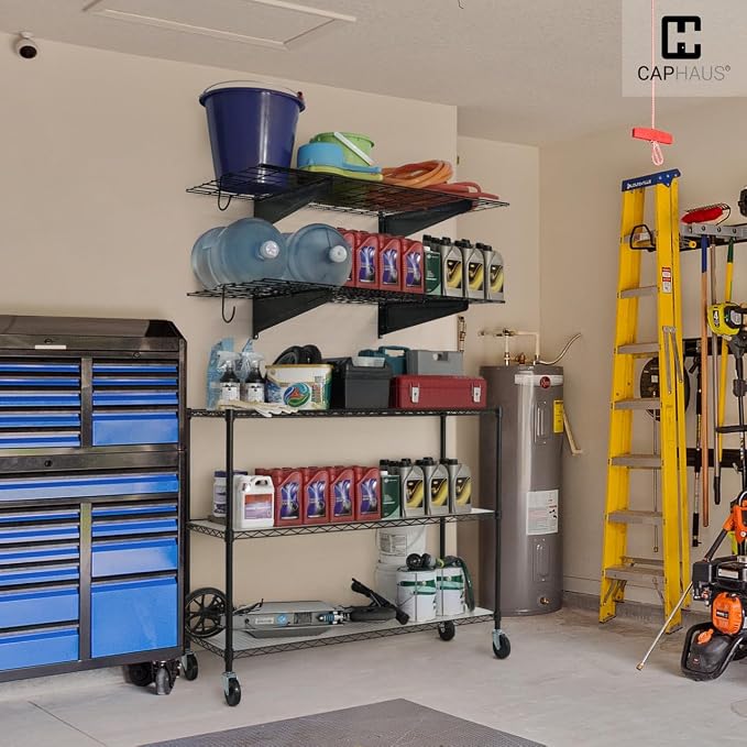 Fencer Wire 96 in. W x 18 in. D Wall Mounted Garage Wall Shelving w/ 4 Hooks - Image 2