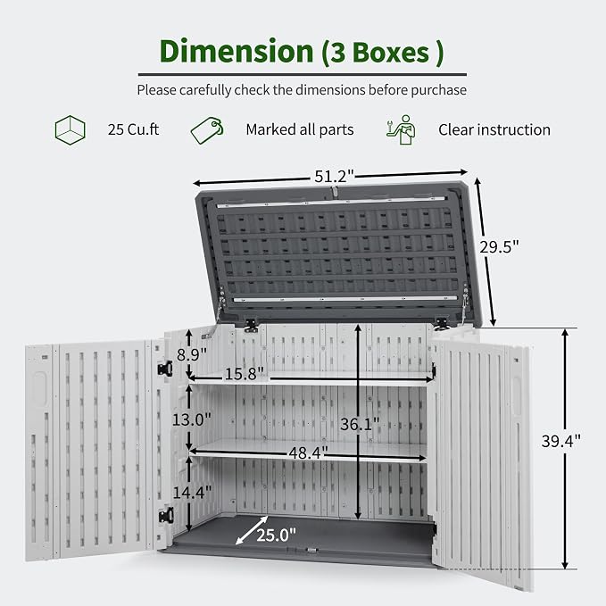Macrout 25 Cu.Ft Small Plastic Outdoor Storage Cabinet - Image 3