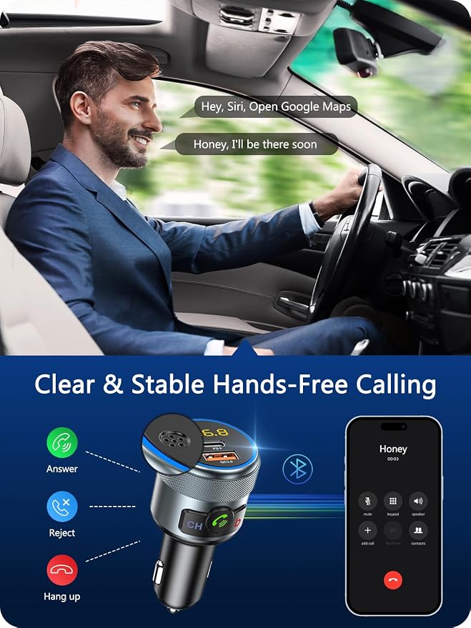 LENCENT Car FM Transmitter, Wireless Bluetooth 5.1 Radio Adapter Car Kit - Image 5