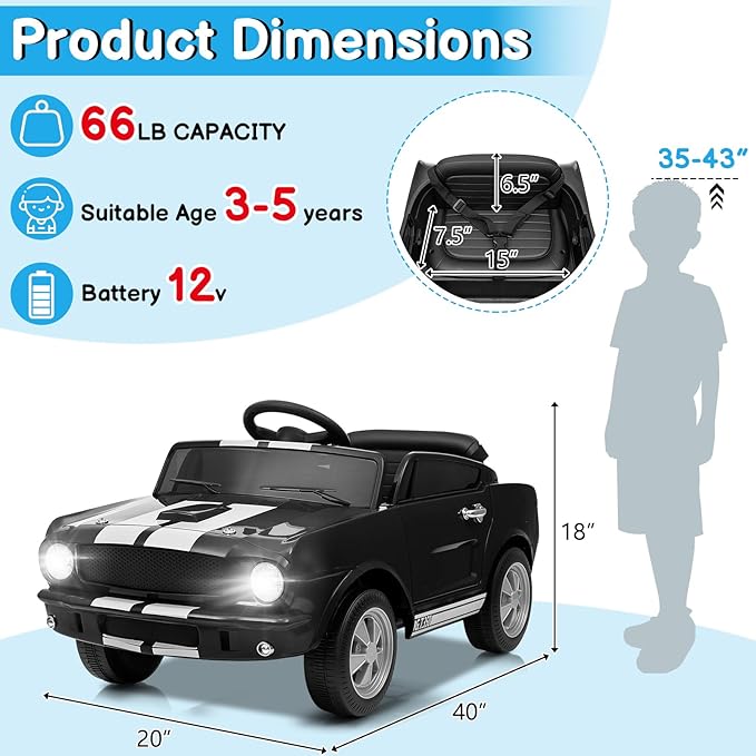 Winado 12V Licensed Shelby Electric Car - Image 6