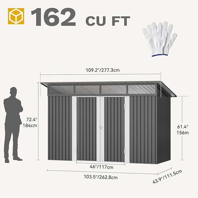 DWVO 9x4 FT Storage Shed for Bicycle, Functional Metal Tool Shelter Garden - Image 8