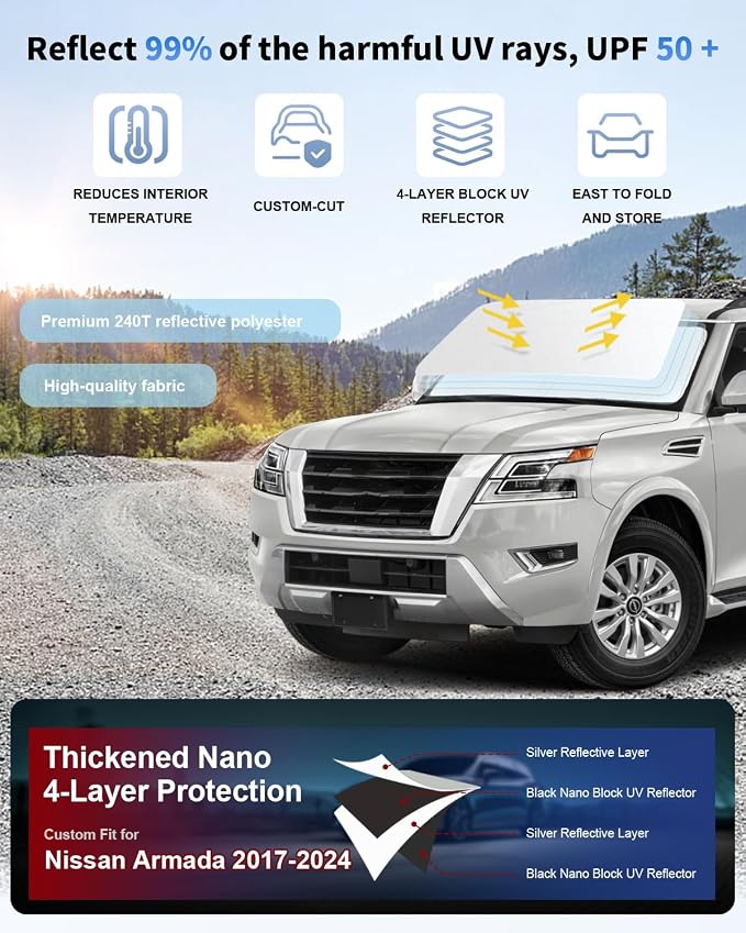 for Armada Windshield Sun Shade Custom Fit - Image 2