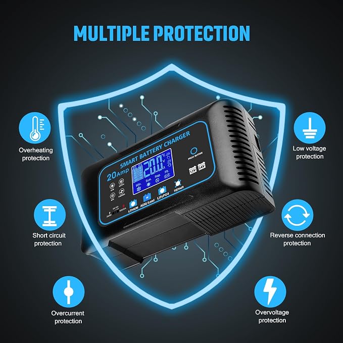 20-AMP Car Battery Charger, 12V 20A and 24V 10A Smart Automotive Charger - Image 8