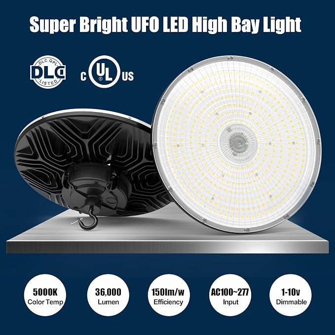BBESTLED 9 Pack LED High Bay Lights 240W 33, 600LM 5000K, Dimmable UFO LED High - Image 2