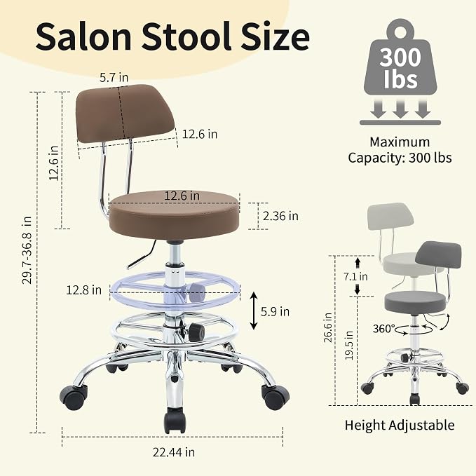 Salon Rolling Chair, Adjustable Stool - Image 2