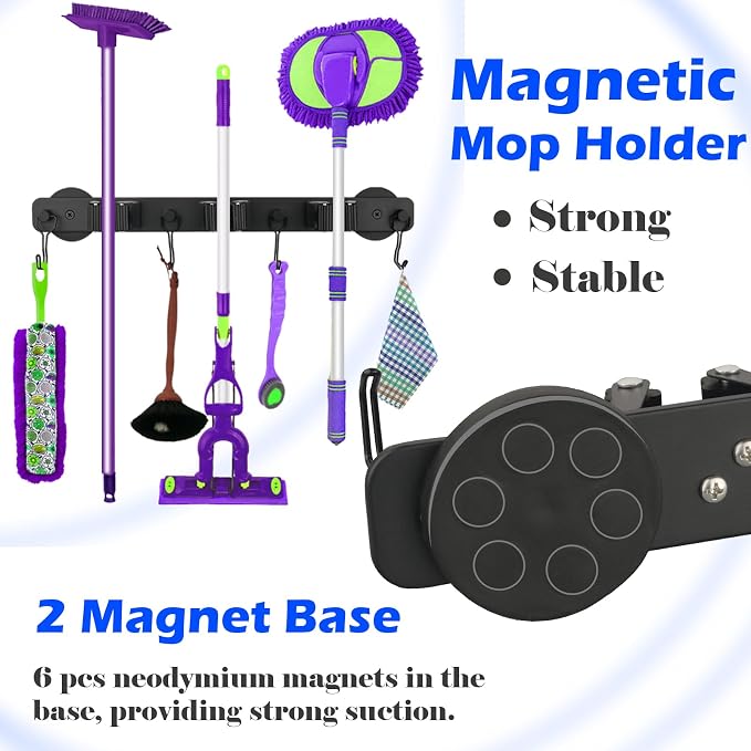 Strong Magnetic Mop Broom Holder, 1 Set Heavy Duty Magnetic Mop Hanger - Image 4