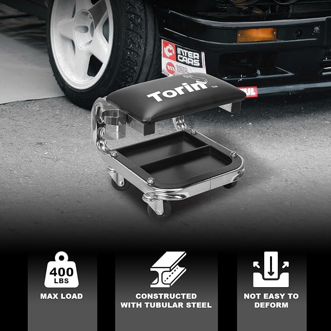 Torin AR7451B Heavy Duty Rolling Creeper Garage/Shop Seat: Padded Mechanic Stool - Image 2