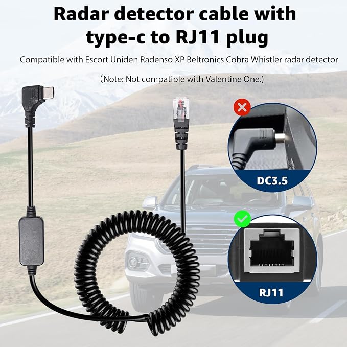 Radar Detector Cable with USB-C to RJ11 Plug Cord, 9.84Ft USB-C 5V-12V RJ11 - Image 2
