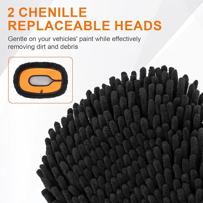 Car Wash Brush with Long Handle, 2 Replaceable Microfiber Mop Heads and 1 - Image 6