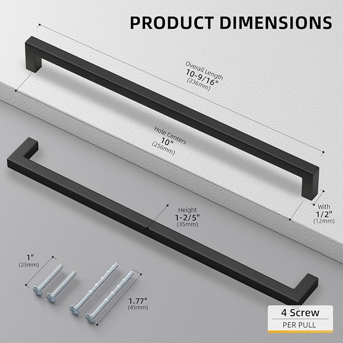goldenwarm 60 Pack 10 Inch Black Cabinet Handles Matte Black Drawer Pulls - Image 2