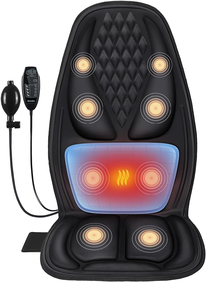 Back Massage Chair Pad with 3D Lumbar Support, Electric Back Massager by COMRELAX