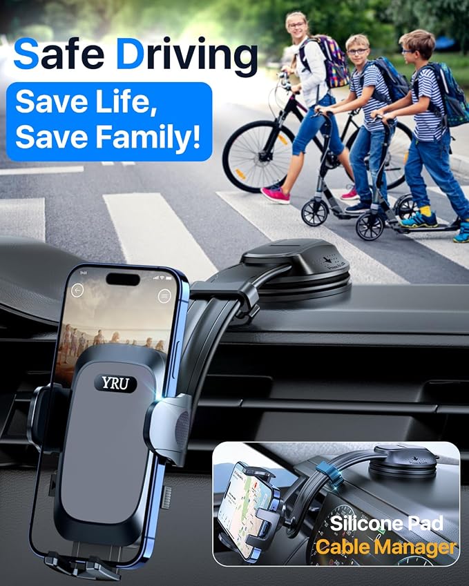 YRU Cell Phone Holder for Car Dashboard Windshield Phone Stand for iPhone16 15 - Image 6
