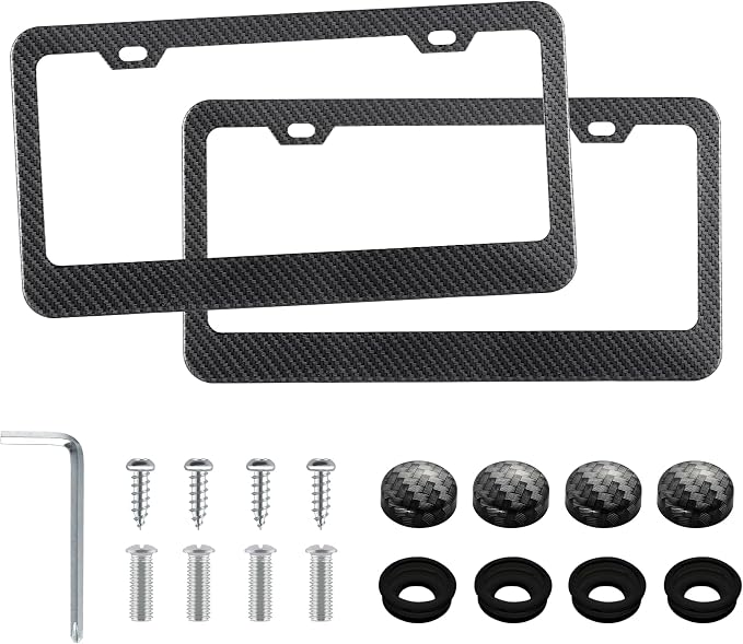 LivTee Carbon Fiber License Plate Frames, 2 Holes Stainless Steel License Plate by LivTee