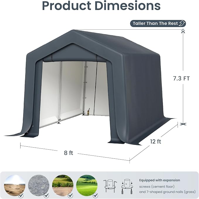 PHI VILLA 8'x12'x7.3' Outdoor Portable Storage Shelter Shed Garage - Image 7