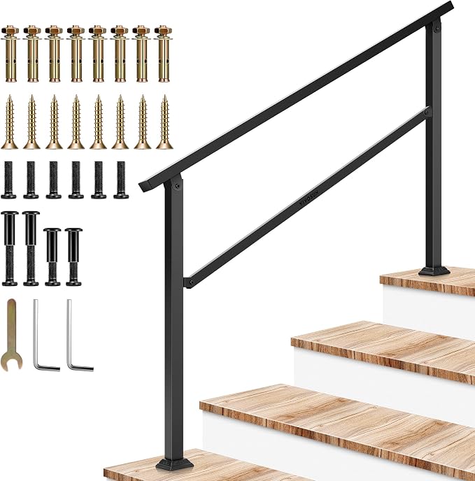VIVOSUN Outdoor Handrail, 4 Step Stair Handrail, Wrought Mattle Iron Handrail by VIVOSUN