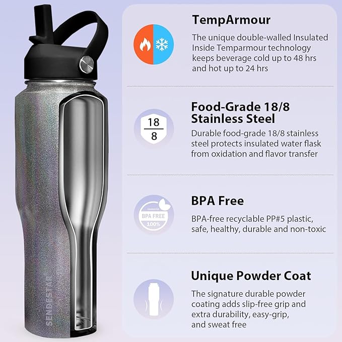 SENDESTAR 32oz Stainless Steel Water Bottle, Double Wall Vacuum Insulated Bottle - Image 3