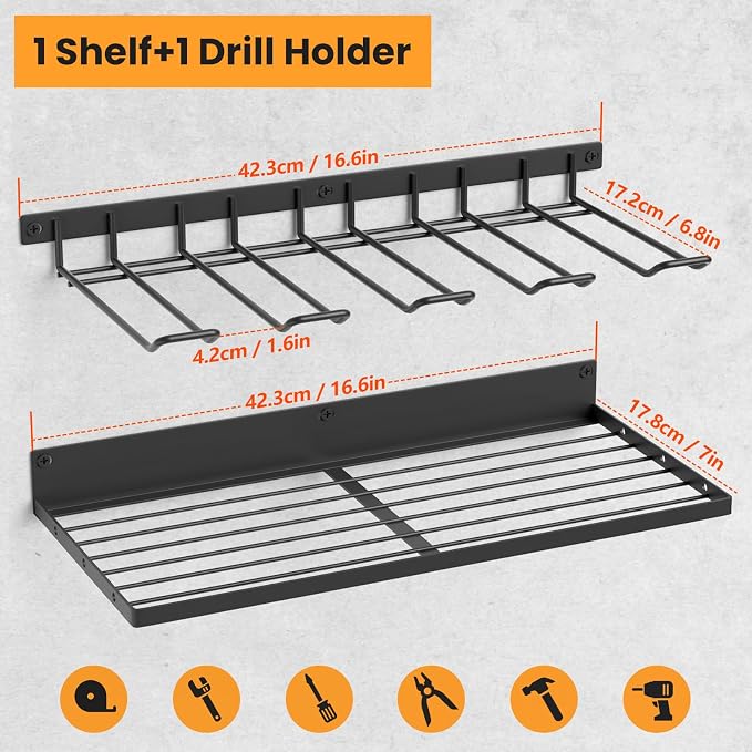 Power Tool Organizer Wall Mount, Cordless Drill Holder and Battery Shelf - Image 2