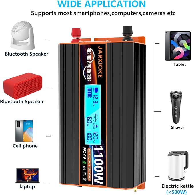 1100 Watt Pure Sine Wave Power Inverter 12V DC to 110V 120V Converter - Image 5