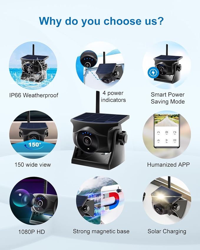 1080P Solar Wireless Backup Camera, Magnetic WiFi Hitching Camera, Night Vision - Image 2
