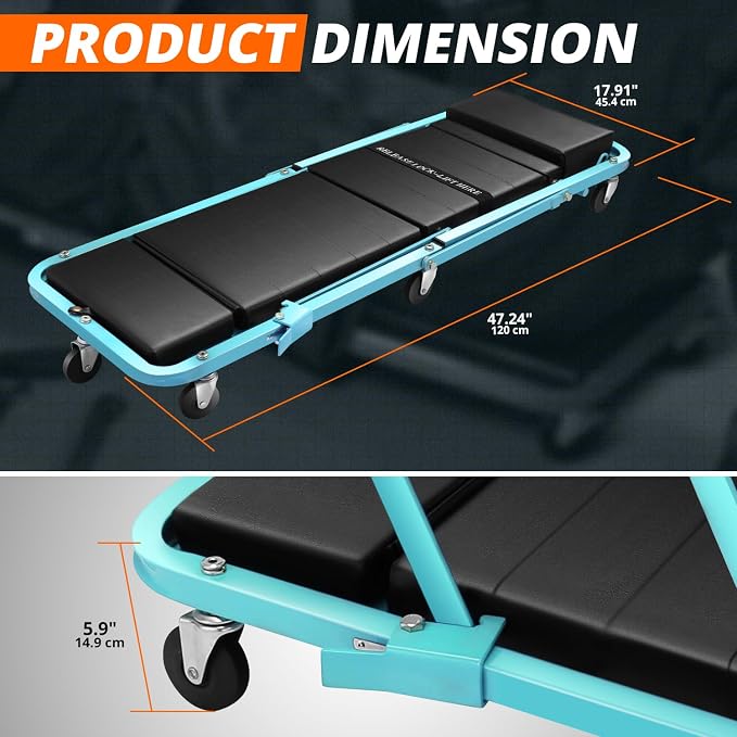 DNA MOTORING 48" 2 IN 1 Folding Rolling Garage Shop Creeper Roller Seat - Image 5