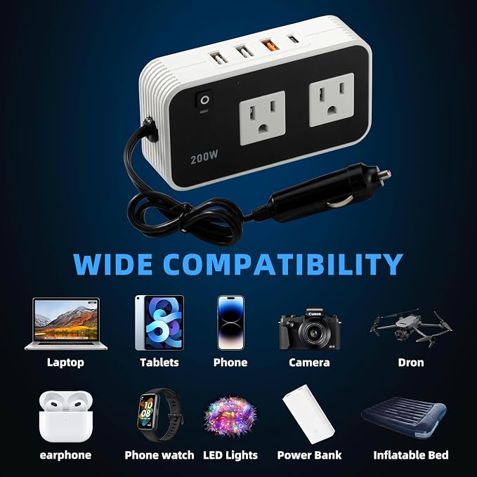 200w Automotive Power Inverter, 5v Dc to 110v Ac Automotive Converter, - Image 5