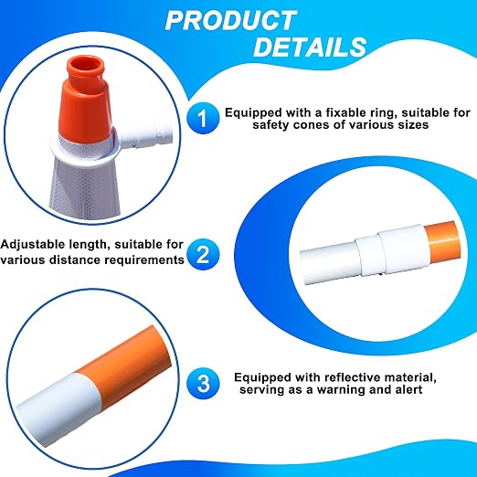8-Pack Retractable Traffic Safety Cone Bar - 4Ft to 8.8Ft Expandable - PVC - Image 3