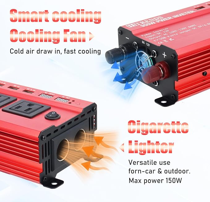 HITRENDS 900W Inverter for Car Power Inverters, 12V DC to 110V AC Converter - Image 3