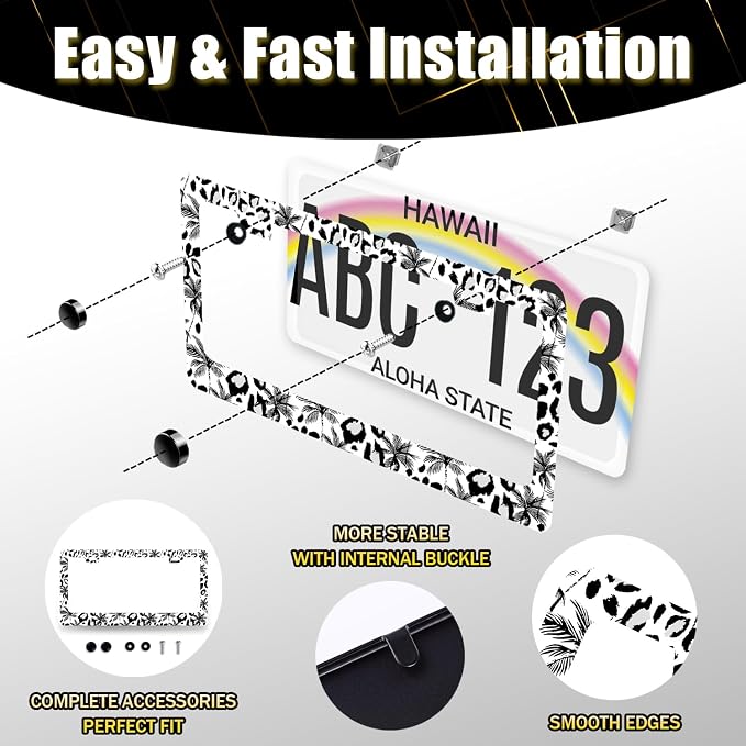 Leopard License Plate Frame Abstract Tropical Palm Trees License Plate - Image 4