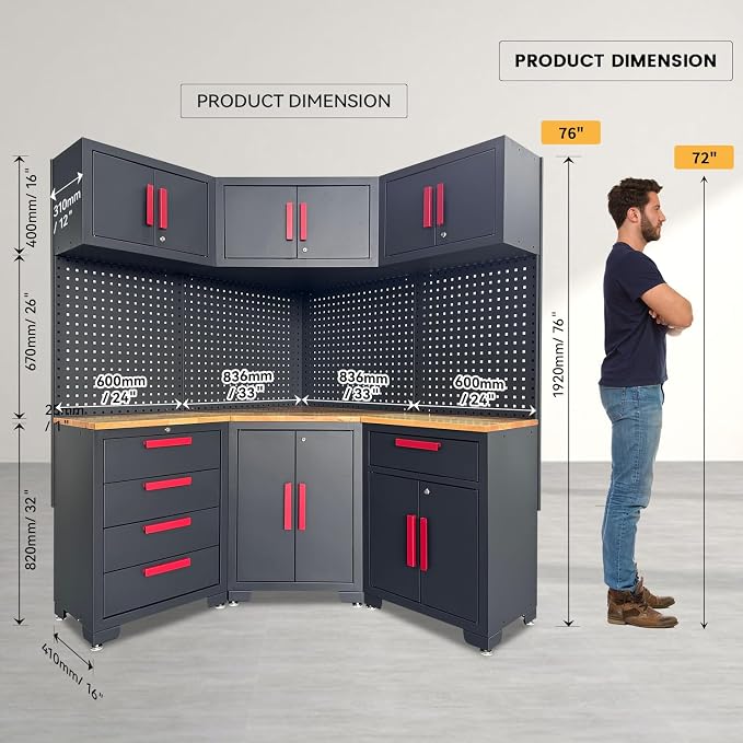 Red Garage Cabinet Storage System 10-Pcs Corner Workshop Set Garage Cabinet and - Image 3
