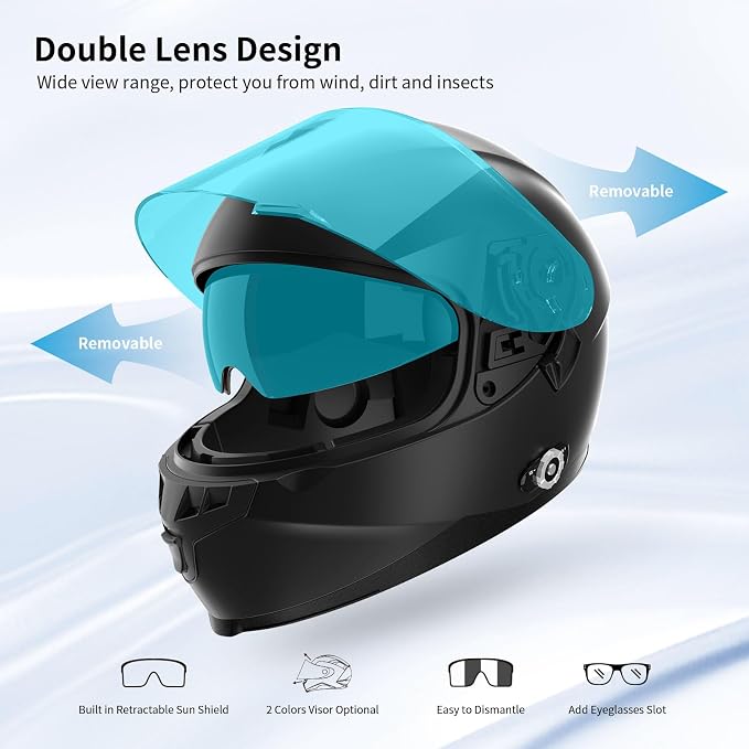 Full Face FreedConn Motorcycle Helmet Bluetooth 5.0 Integrated 2 Way Intercom - Image 8