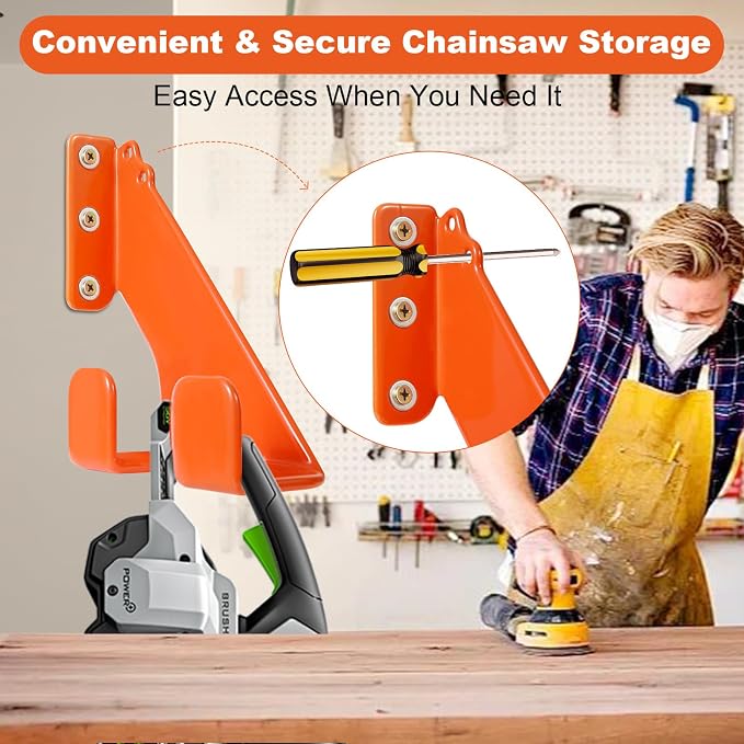 Chainsaw Hanger, Heavy Duty Chainsaw Hanger, 2 Pack Wall Mount Rack, Durable - Image 2