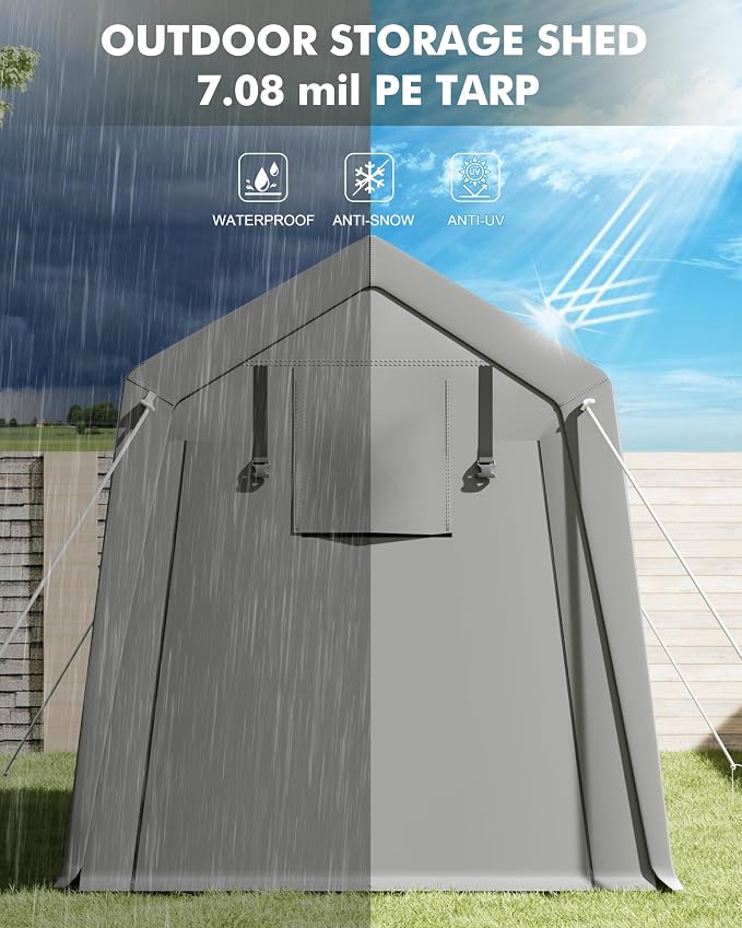 TrailBlaze 7x12ft Outdoor Portable Storage Shelter Shed, Carport Storage Shed - Image 4