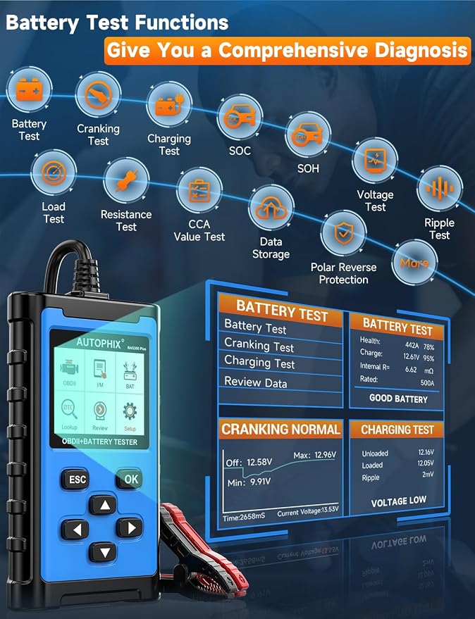 AUTOPHIX BAS300 Plus OBD2 Scanner & Battery Tester, 2-in-1 Car Diagnostic Tool - Image 4